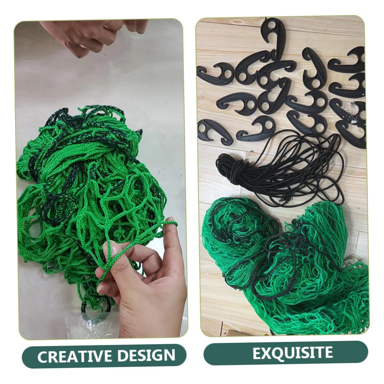VOSAREA Rete di Carico per Camion Pickup in Nylon Verde con Elastici e 15 Ganci, Rete Resistente per Rimorchio e Copertura Estensibile, per Campeggio e Trasporto Merci
