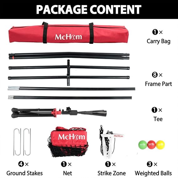 7' x 7' Baseball & Softball Practice Net Set with Travel Tee, 3 Weighted Balls & Strike Zone for Hitting, Pitching, Batting & Fielding Practice | Collapsible and Portable
