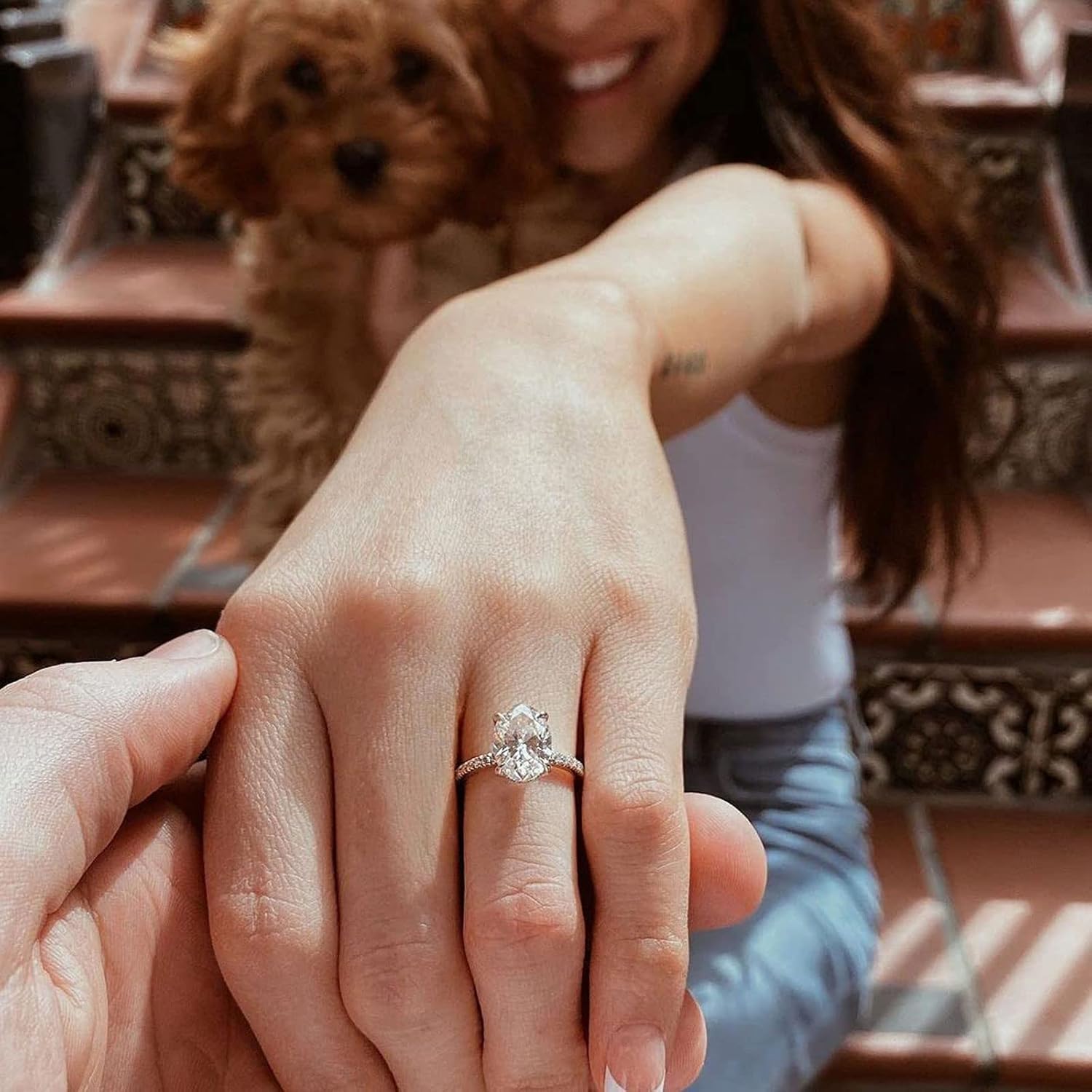 2ct Sterling Silver Oval Cut Moissanite Engagement Ring for Women VVS1 D Color Oval Wedding Bridal Promise Anniversary Ring Jewelry Gift for Women Wife
