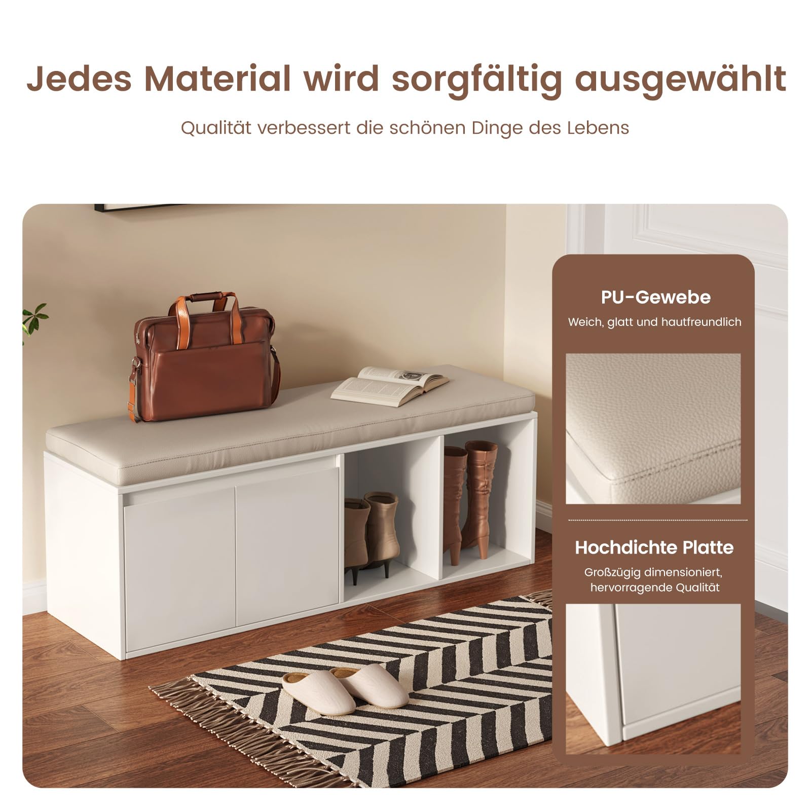 Miuuod Schuhbank mit Stauraum, Schuhbank mit Schiebetüren, Schuhwechseltisch mit gepolstertem Sitz für Schlafzimmer, Eingangsbereich und Flur