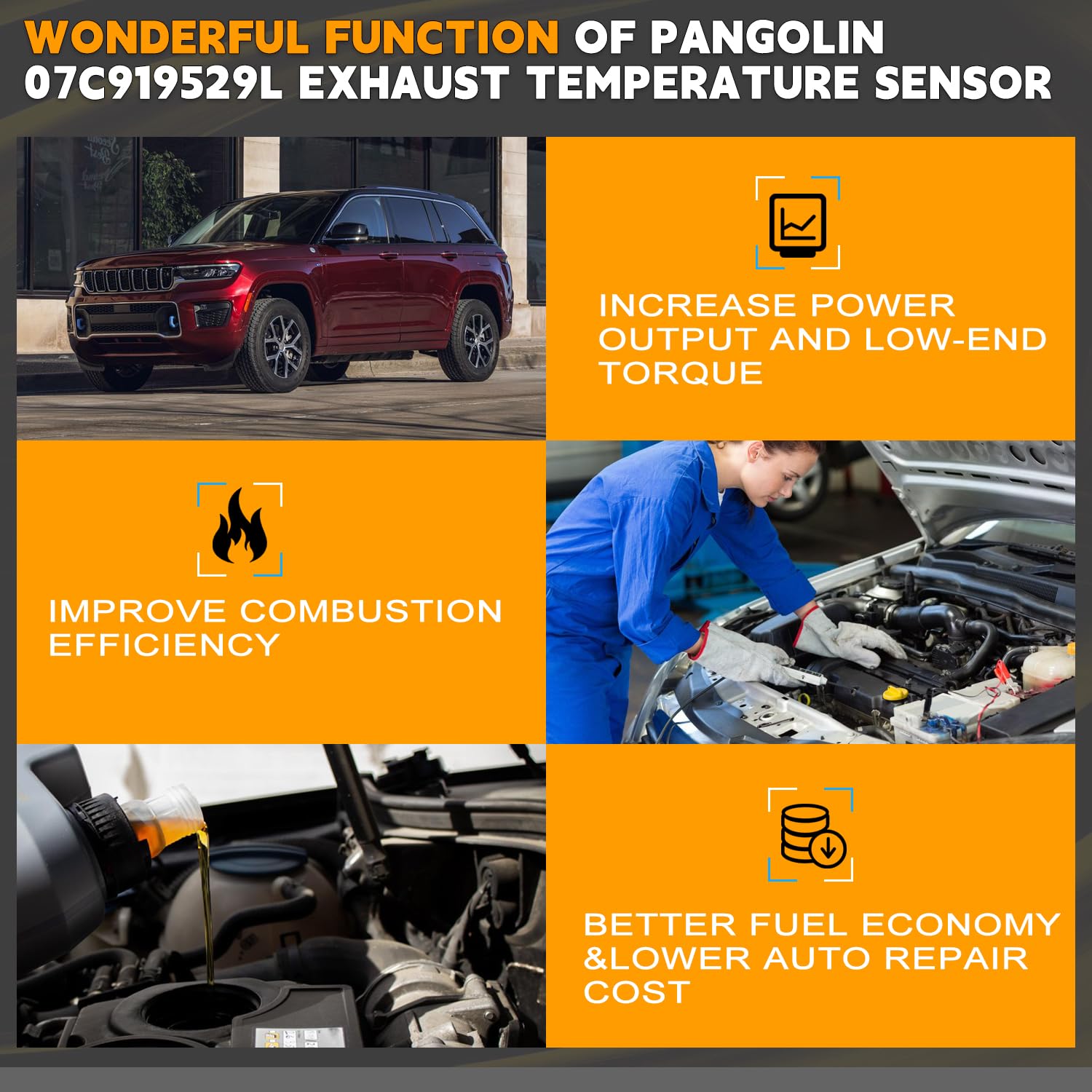PANGOLIN 07C919529L Exhaust Temperature Sensor for Bentley Continental & Flying Spur from 2004 Till 2018; Replace OE 07C919529A, 07C919529C, 07C919529E, 07C919529G, 07C919529J, 07C 919 529 L