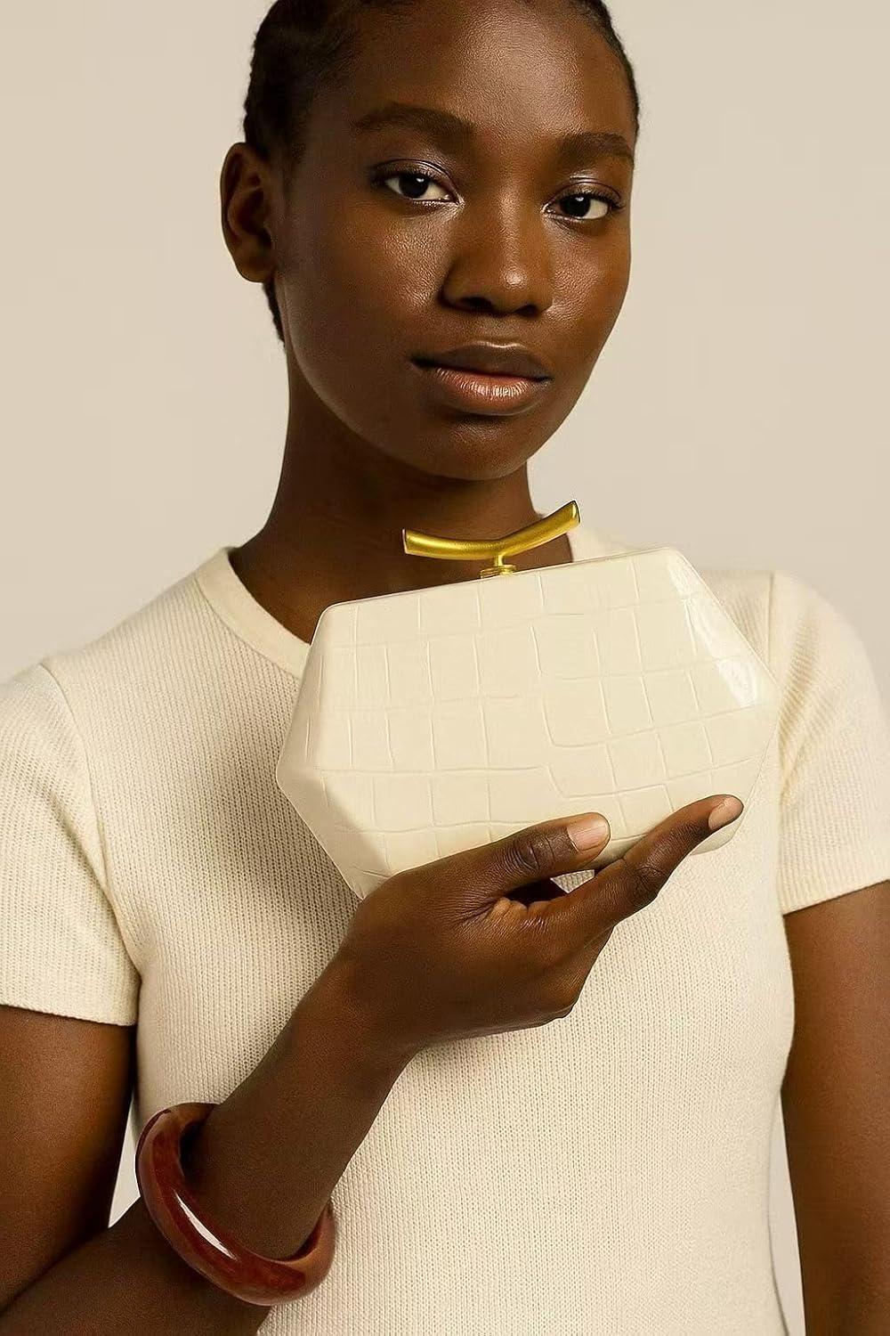 Alligator Print Evening Clutch Purse, Small Size with Gold Frame, Wedding Party Handbag with Magnetic Closure