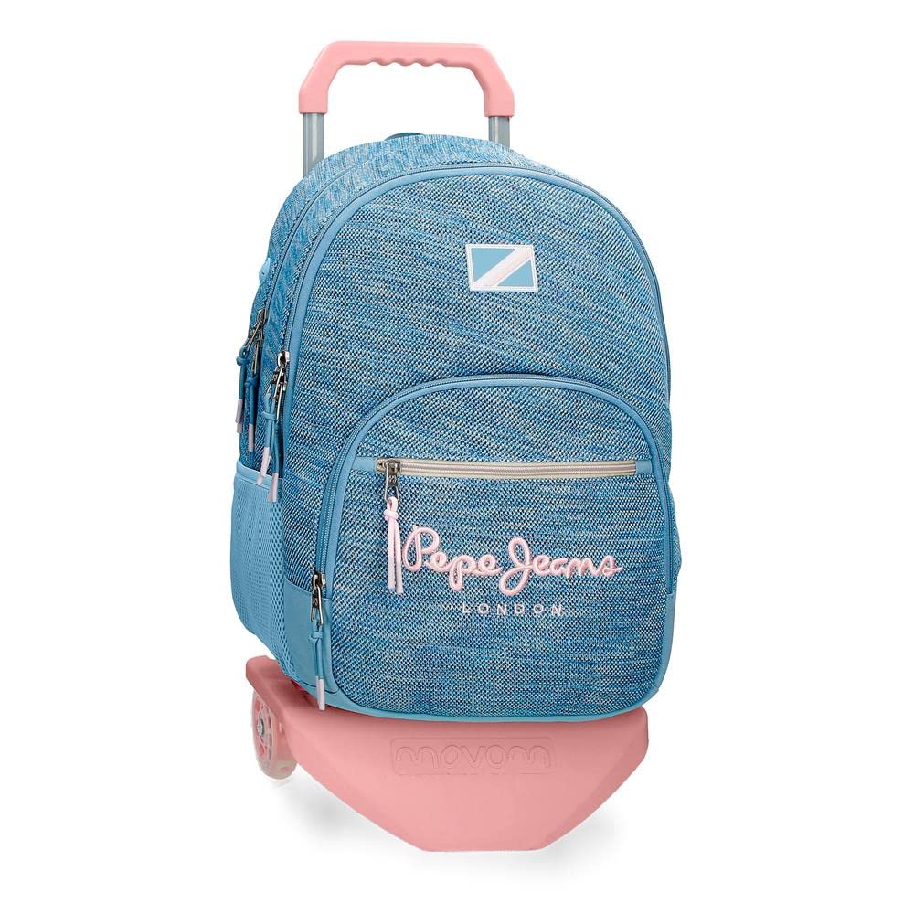 Pepe Jeans Lena Mochila Escolar Doble Compartimento con Carro Azul 32x44x22 cms Poliéster