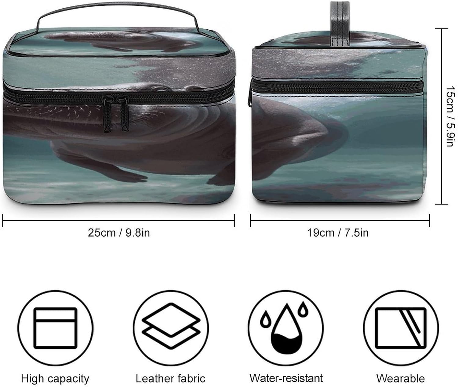 Diving Hippo Makeup Bag,Portable Large Capacity Travel Cosmetic Bag Adjustable Lightweight Hand-held Makeup Box for Women Daily Use image 2