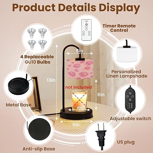 Miniatura 2 de Candle Warmer Lamp with Timer and Dimmer, Pink Disco Ball Stars Rylan Text Pink Wax Melt Warmer with 4 Bulbs, House Warming Birthday Gifts for Women
