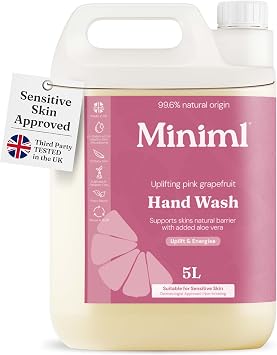 Miniml Hand Soap Wash Liquid 5L Refill – Pink Grapefruit & Aloe Vera | Eco Friendly Hand Washing Liquid – Soft and Sensitive Skin Care – 100% Vegan & Cruelty Free