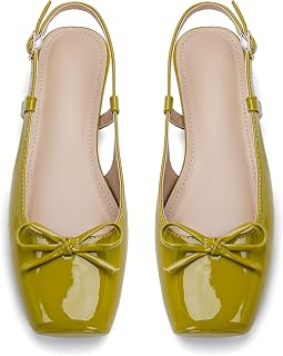 Women's Ballet Flats Slingbacks Square Toe Bow Knit Dressy Flat Shoes with Ankle Buckles Satin