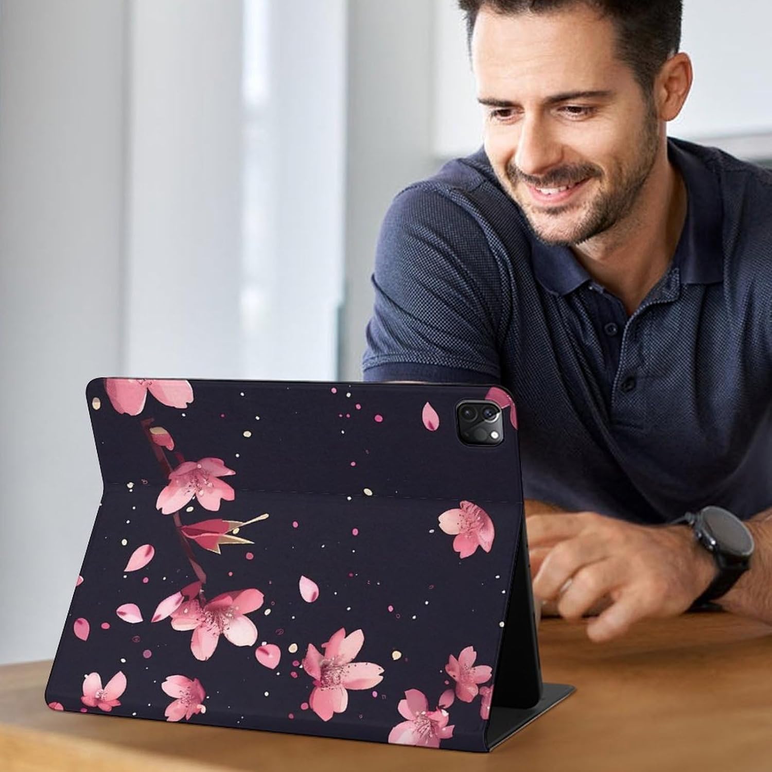 Cherry Flowers Printed Case Trifold Stand Protective Cover Compatible with iPad Pro 2020/2021/2022 (12.9in)