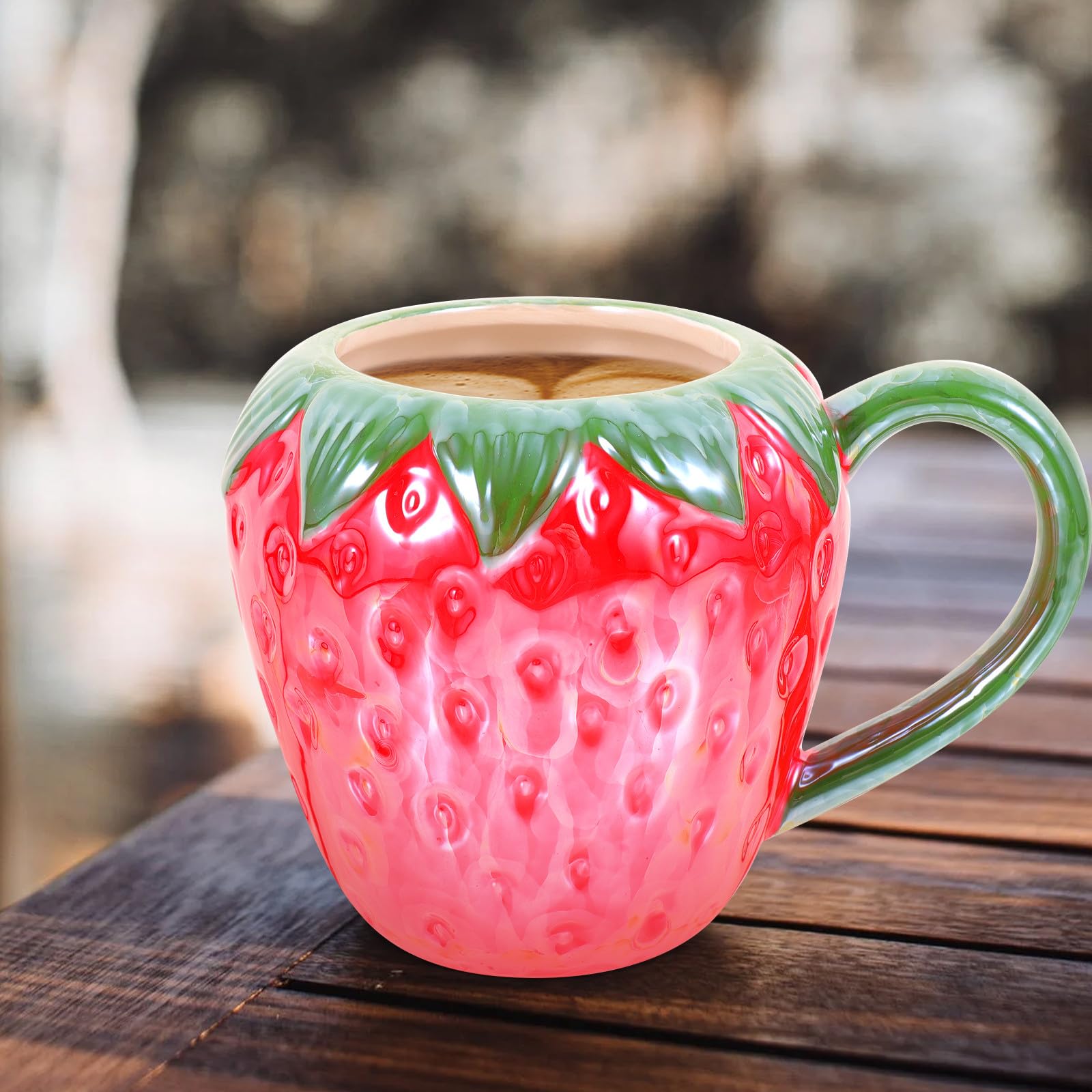 Angoily Tazza a Forma di Fragola in Ceramica per Bevande da Cucina Facile da Trasportare e Lavabile in Lavastoviglie, per Caffè e Acqua