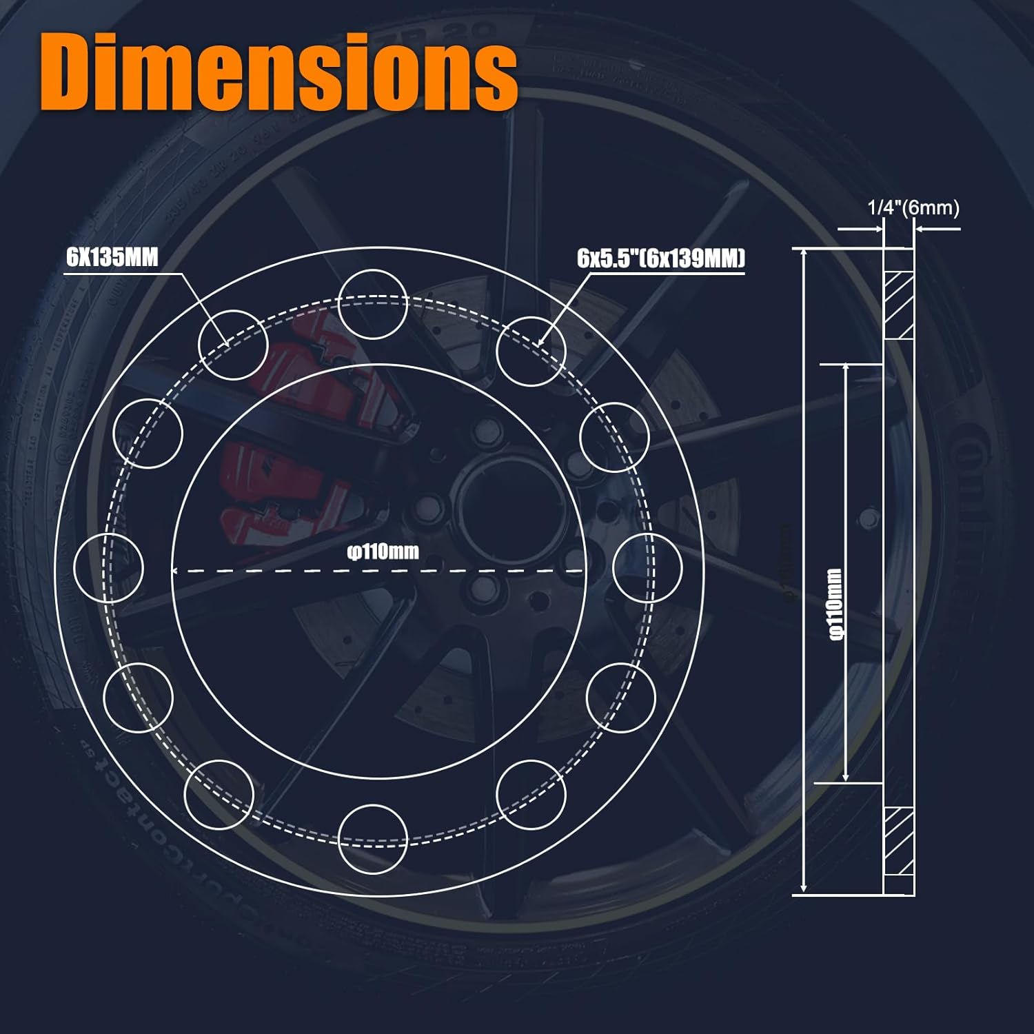 GAsupply 6mm 6x5.5 6x135 6x139.7 Universal Wheel Spacers, Fit for Silverado/Suburban/Sierra/Yukon 1500 Tacoma (Only 6 Lug) 4-Runner, 110mm Hub Bore, 1/4" Forged Black Universal Spacer Adapters, 4PCS - Image 2