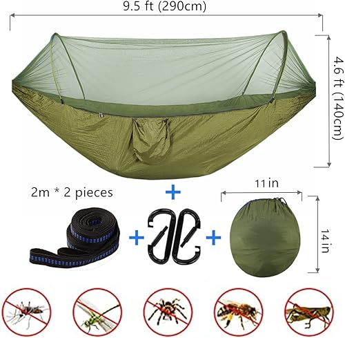 Miniatura 5 de LFL Hamaca de camping con mosquitera, hamaca portátil con red, hamaca columpio para 1 y 2 personas, material de paracaídas de nailon en el exterior,