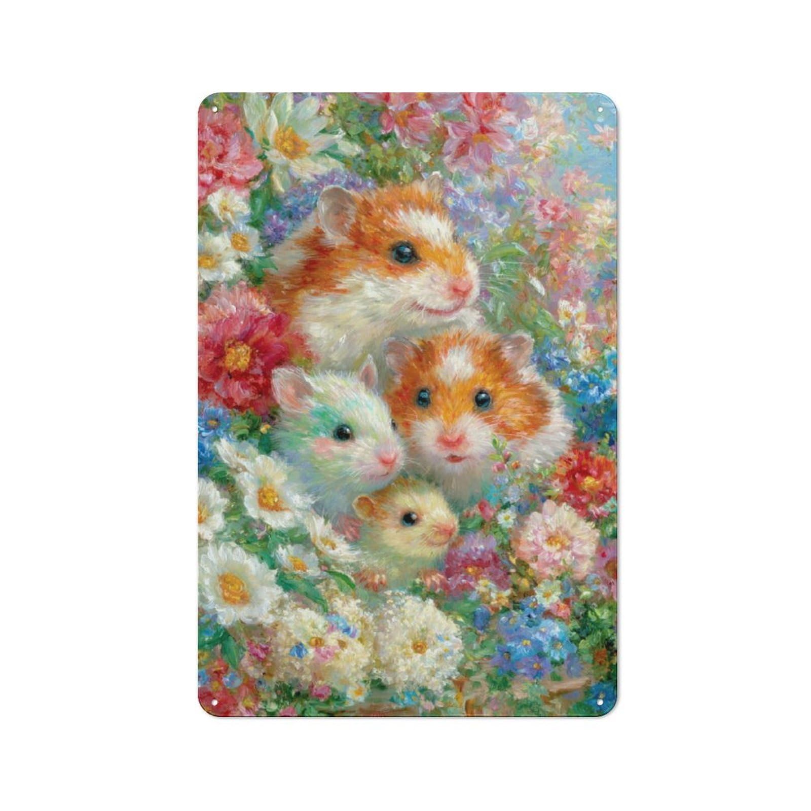 Junmoney Hamster Garden Delight Tin Sign 30X20cm With For Workshop Wall, Rustic Decor, Autumn Room Decor For Fans Of Metal Wall Signs