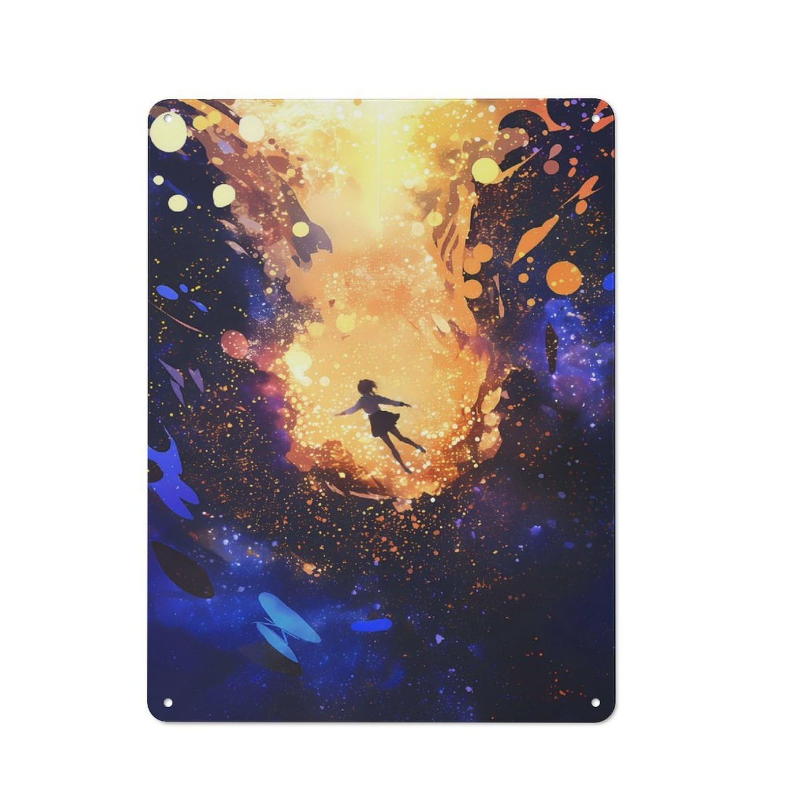 Anime Galactic Dreamfall Decorative Metal Plaque, Bright Printed Design, for Washroom, Small Wall Space Or Hallway, 40x30cm