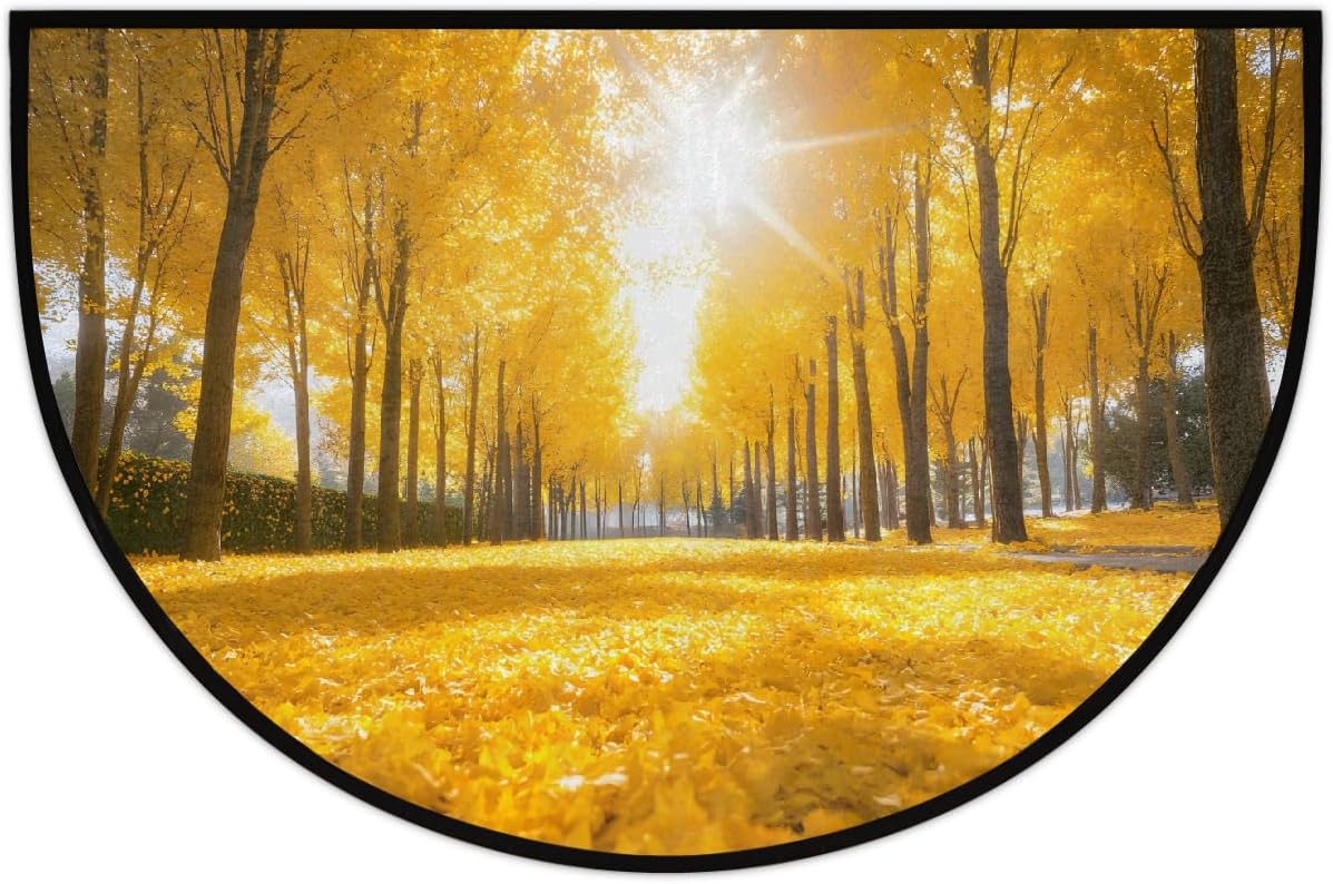 Half Round Door Mat Fall Golden Forest Non Slip Absorbent Semi Circle Area Rugs Washable Half Moon Floor Mats for Indoor Outdoor Patio Kitchen Bathroom Entryway Fireplace Home Carpet Decor