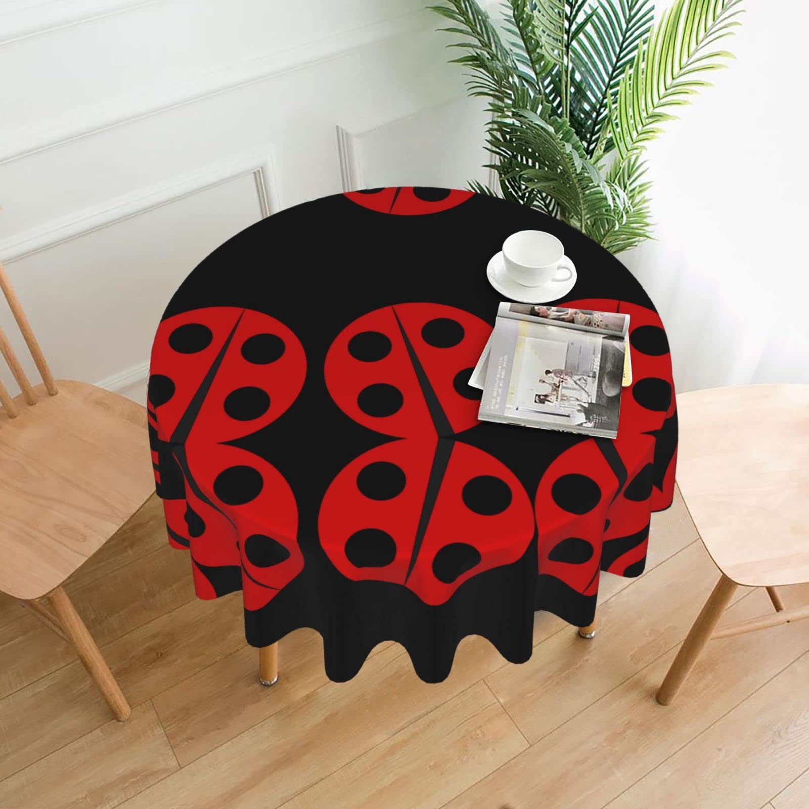 Lawenp Ladybug Decorative Round Table Cloths - 60 Inches in Diameter for Buffet Tables, Parties, Holiday Dinners.