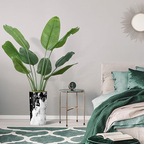 Miniatura 5 de Árbol artificial en macetero contemporáneo con efecto de granito, hojas de plátano falsas de seda para decoración del hogar en interiores y