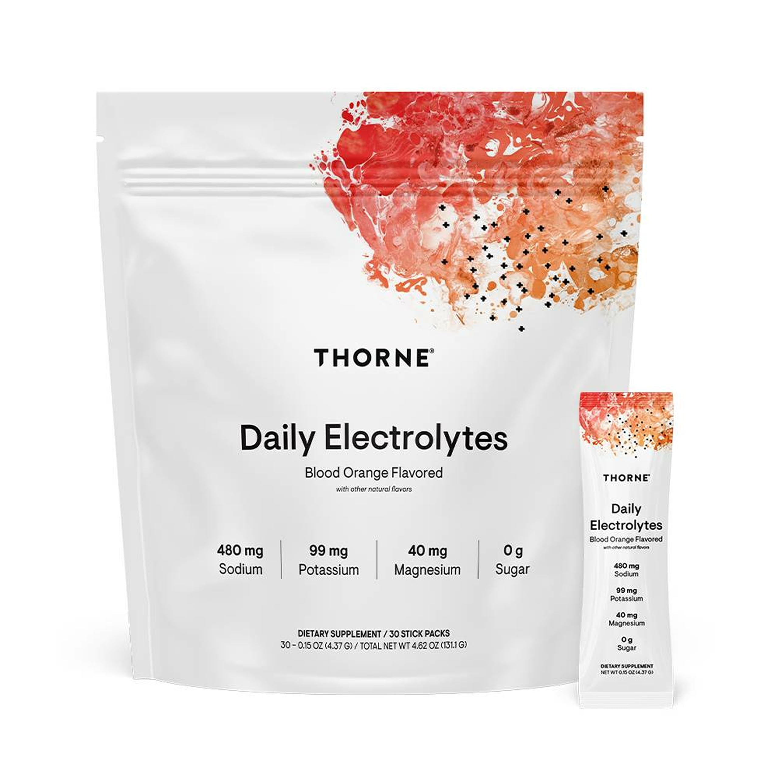 THORNE Daily Electrolytes, Electrolyte Powder Drink Mix, 30 Stick Packs Blood Orange