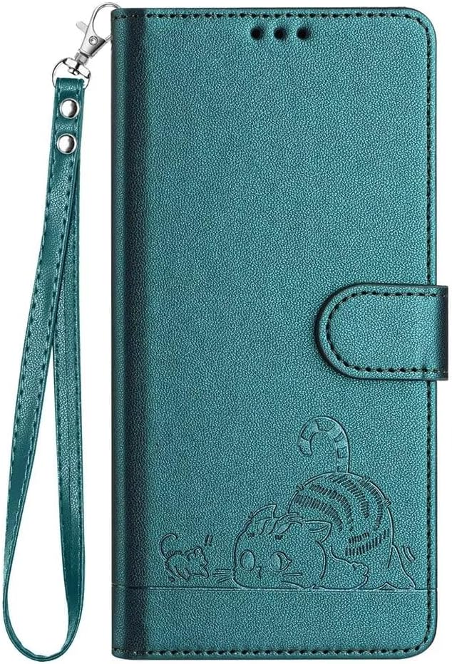 SEAHAI Case for Blackview Wave 8C Mobile Phone Case Cute Embossed Cat Premium PU Leather Folio Wallet Shockproof Protective Case with Stand/Card Slot/RFID Protection Dark Green