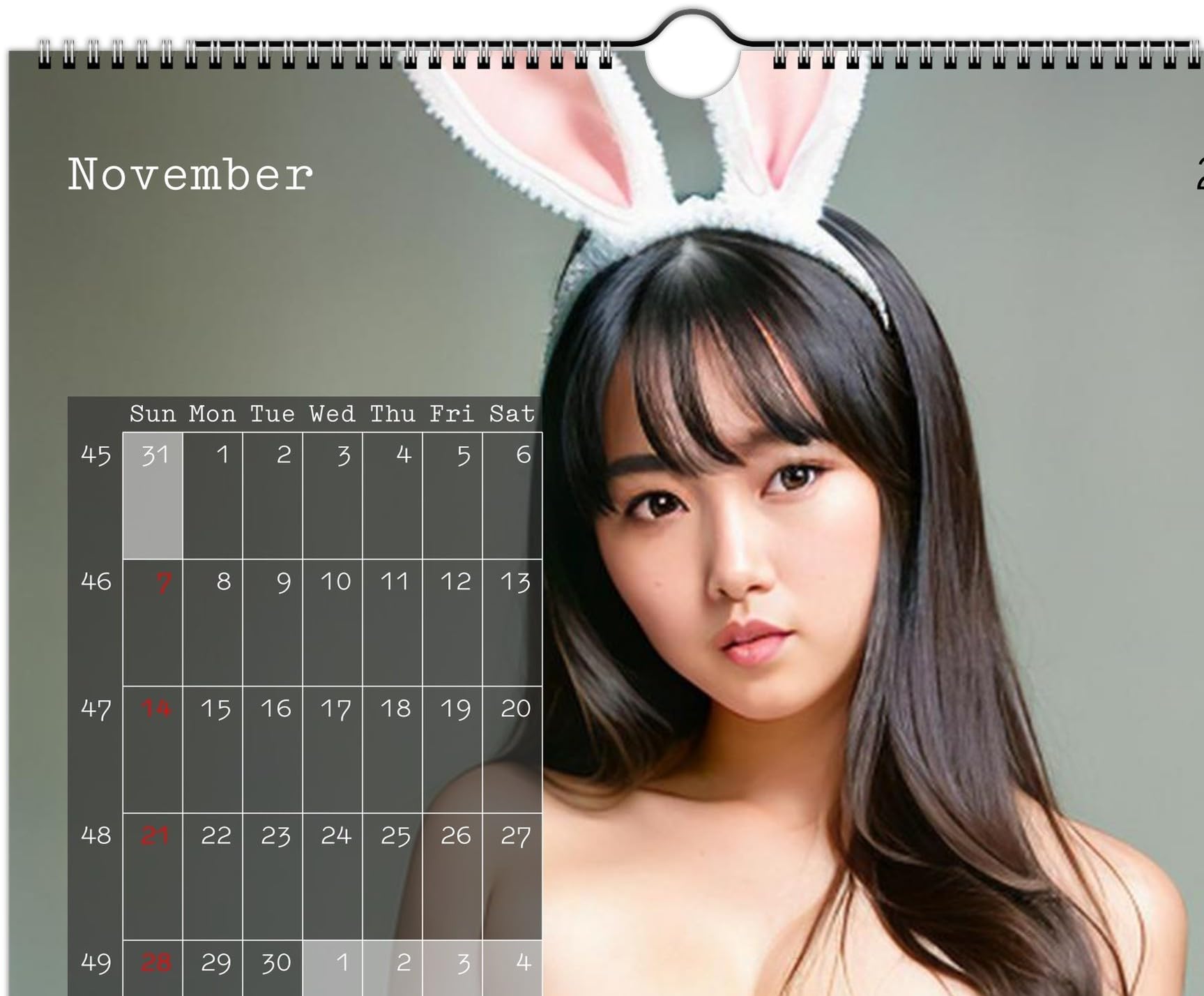 Calendrier 2026 pour adultes, lapin japonais, nude