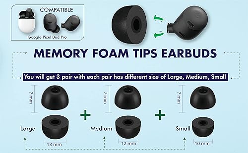 Miniatura 3 de 3 pares de almohadillas de espuma viscoelástica de repuesto para Google Pixel Buds Pro punta antideslizante para auriculares inalámbricos de Google