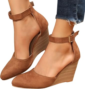 Womenyiaor Womens Closed Toe Sandals Women Summer Sandals 2023 Casual Ankle Strap Closed Toe Espadrilles Wedge Sandals A-Brown, 9