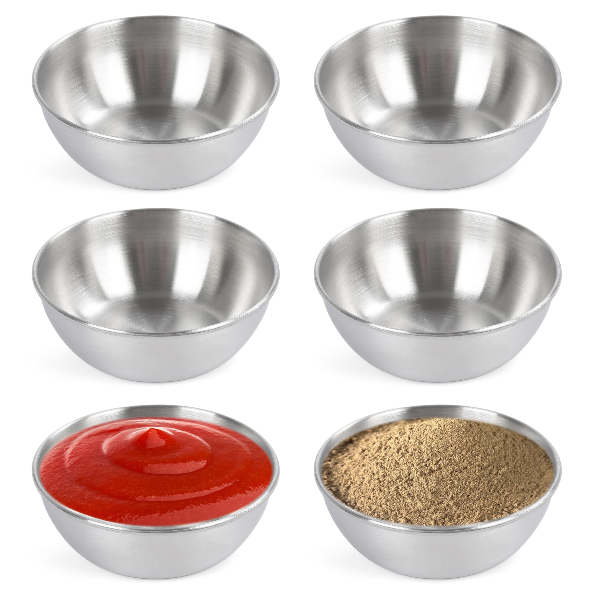 Dalababa 6 Pcs Stainless Steel Bowls for Dips, 3.3fl oz 95ml Small Sauce Dishes, Seasoning Condiment Cups, Prep Serving Dipping Bowls for Sushi Snacks Fruit Appetizer, Depth 3cm - Silver