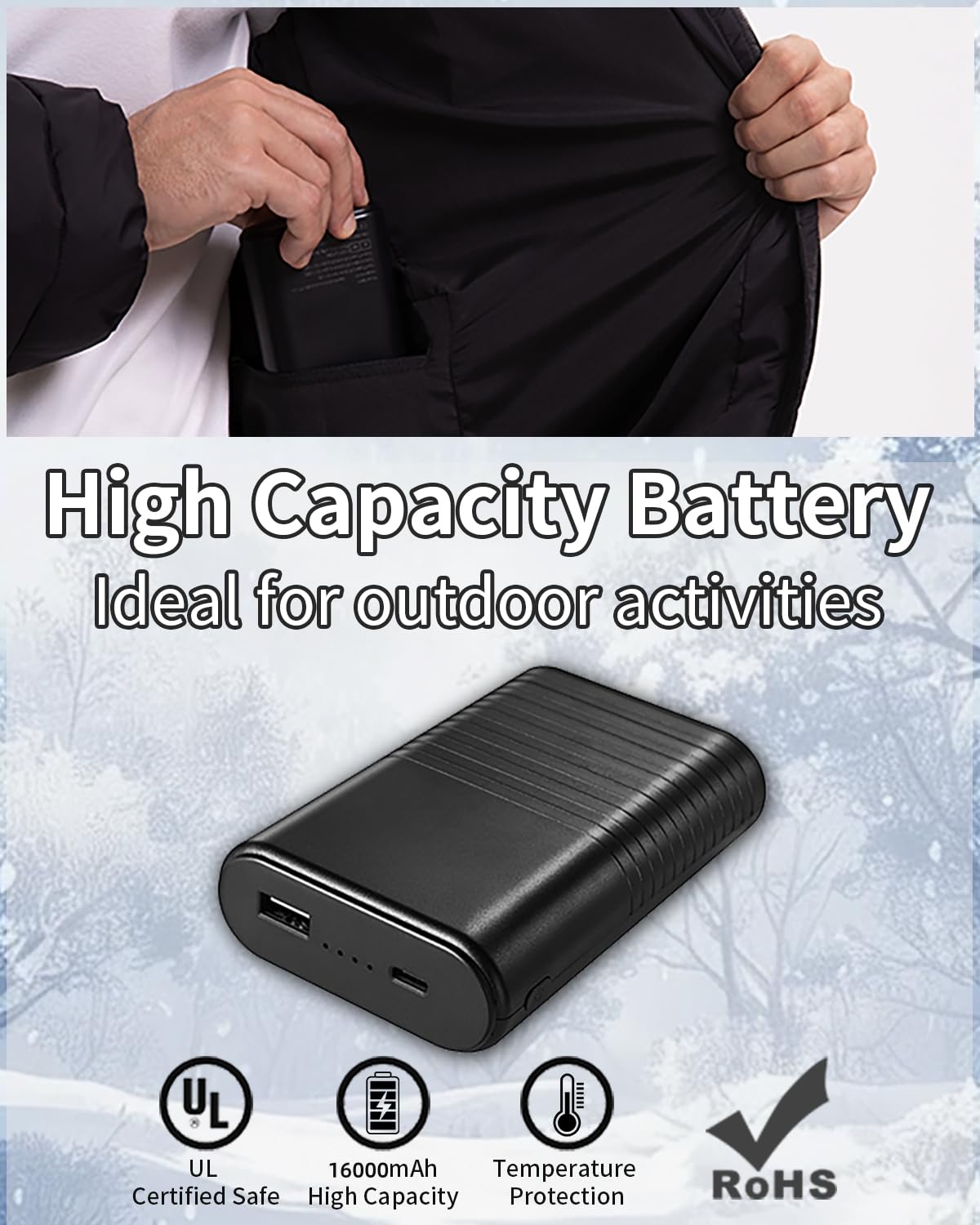 Veste Chauffante Avec Batterie Doudoune Chauffante Avec 15 Coussins Chauffants en Fibre de Carbone, Veste Chauffante électrique pour Moto Pêche Ski Activités de Plein Air