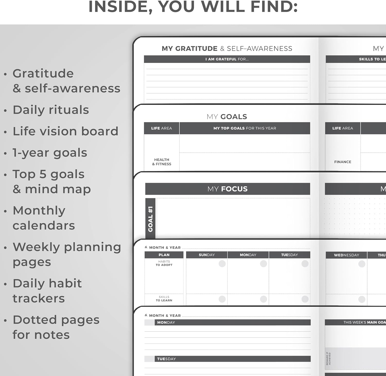 Clever Fox Planner Large – Undated Weekly & Monthly Planner for Productivity, Time Management & Goals – Organizer Journal – 7x10” (Black)