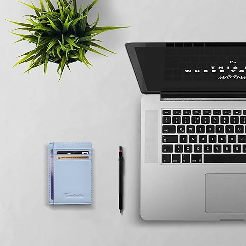 Miniatura 8 de Travelambo billetera mediana y minimalista de cuero para bolsillo frontal, con bloqueo de interferencia de radiofrecuencia