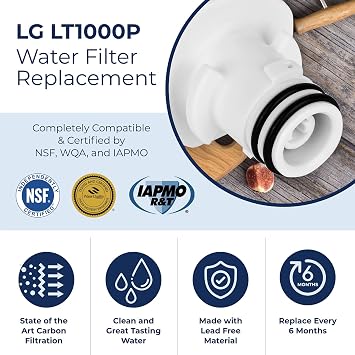 Pureline LT1000PC Refrigerator Water Filter Replacement for LG LT1000P, ADQ747935, MDJ64844601, Kenmore 46-9980 and LT120F air filter (2 Pack)
