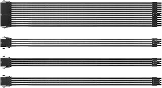 Black Braided Sleeved Cables PSU Extension Cable Kit 30cm Modular PSU Cables with 1x24 PIN 2x6+2 PIN 1x4+4 PIN for ATX Power Supply