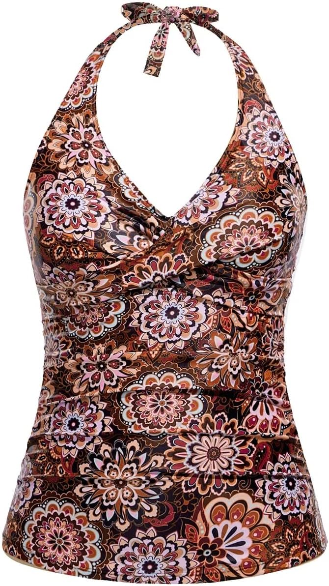 Tempt Me Women’s Tankini Top Halter Tummy Control Swim Tops Only Twist Front V Neck Bathing Suit No Bottom