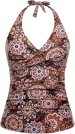 Tempt Me Women Tankini Top Halter Tummy Control Swim Top Twist Front Only V Neck Swimsuit No Bottom