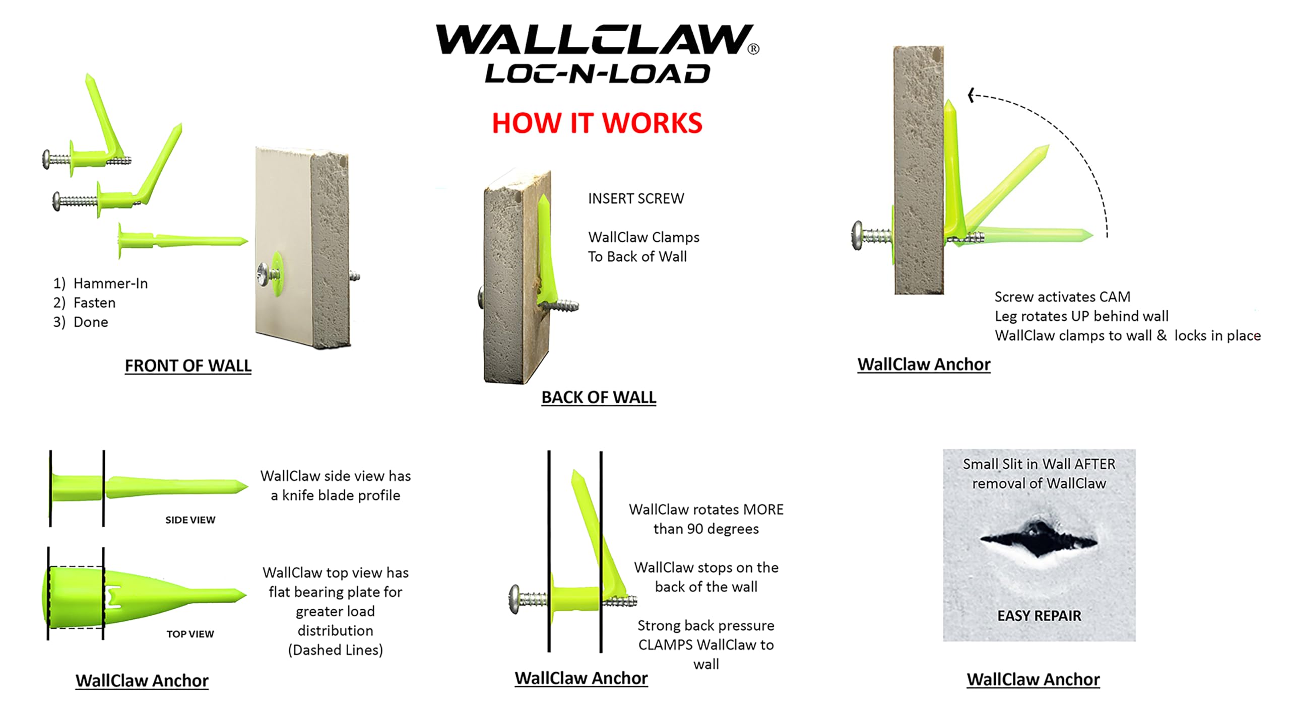 wallclaw anclajes pck-wc25-ys de imitación de yeso ancla y tornillos (25 unidades)