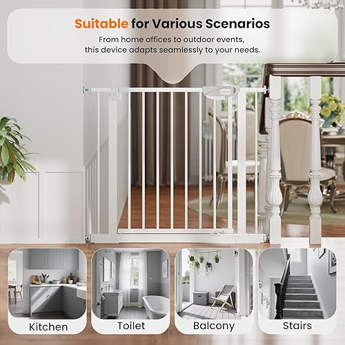 Miniatura 6 de Puerta de bebé de cierre automático para escaleras y puertas, puerta de seguridad de acero ajustable con doble cerradura, se adapta a 29-39 pulgadas