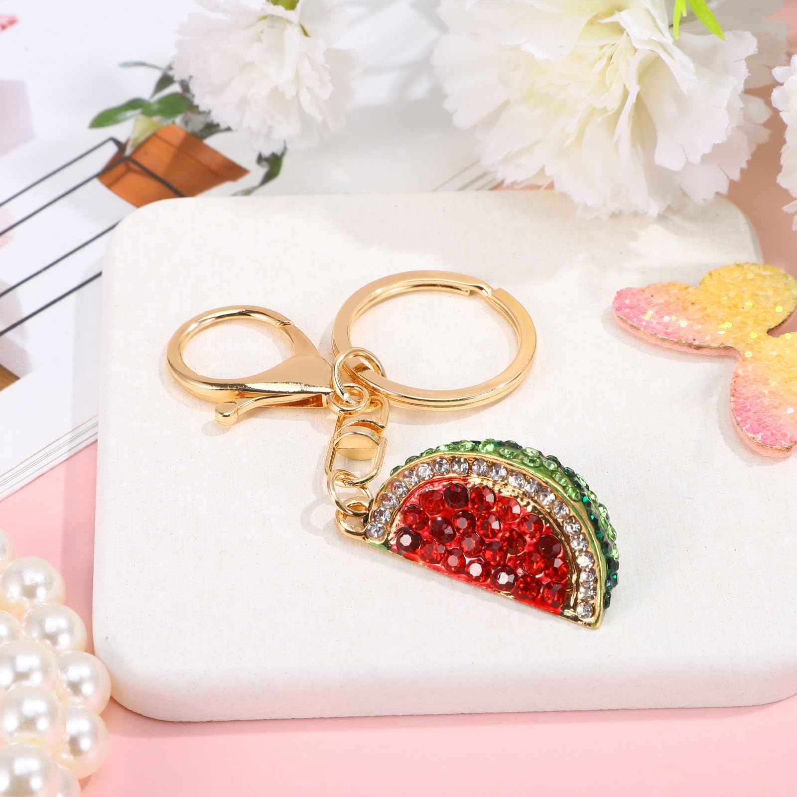Glänzender Frucht Schlüsselanhänger Wassermelonen Mini Anhänger Aus Zinklegierung 3.94X0.79X0.79 Zoll Charm Für Damen Handtaschen Und Autoschlüsselbund