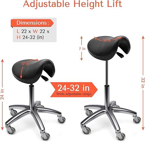 Miniatura 2 de TASALON Taburete de sillín – Silla ergonómica – Cómodo taburete con ruedas – Taburete giratorio de corte de salón para cocina, salón, spa, tatuaje,