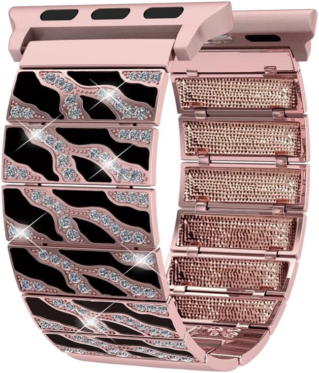 Compatible with Apple Watch Band 38mm 40mm iWatch Bands Series 4 3 2 1, Crystal Rhinestone Leopard Metal Bracelet Replacement Strap, Fashion Women Jewelry Wristband Rose Gold
