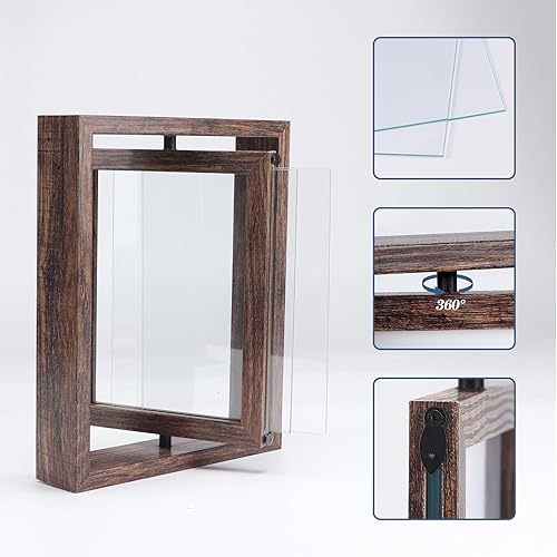 Miniatura 3 de Paquete de 2 portarretratos giratorios de 5 x 7 pulgadas, marco flotante de vidrio de doble cara para flores prensadas de oficina, marco de pie