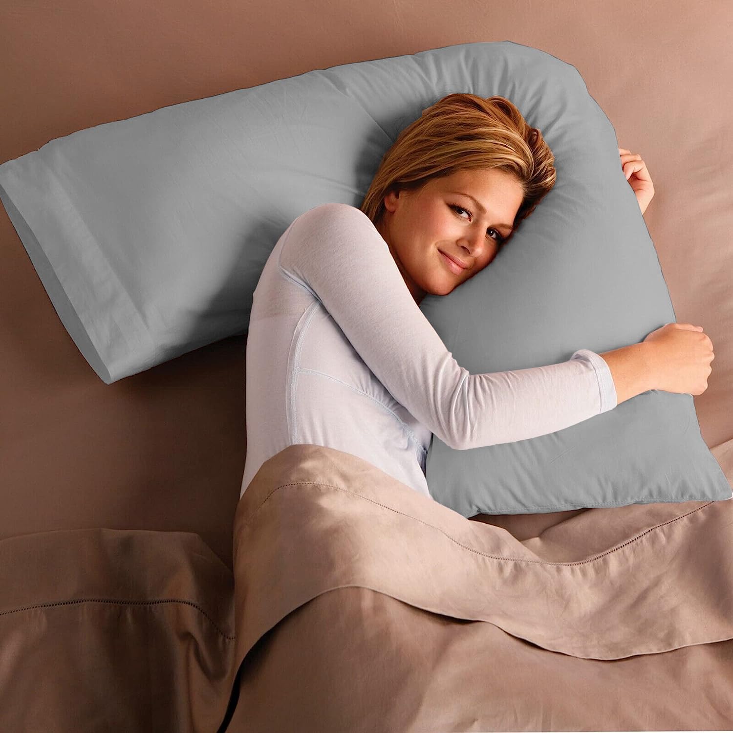 Adam Home V Pillow with Grey Pillowcase Extra Filled Hollow Fiber for Neck Support, Orthopedic, Maternity Pregnancy & Nursing Super Soft & Comfortable V shaped Pillow with Pillowcase — image 1