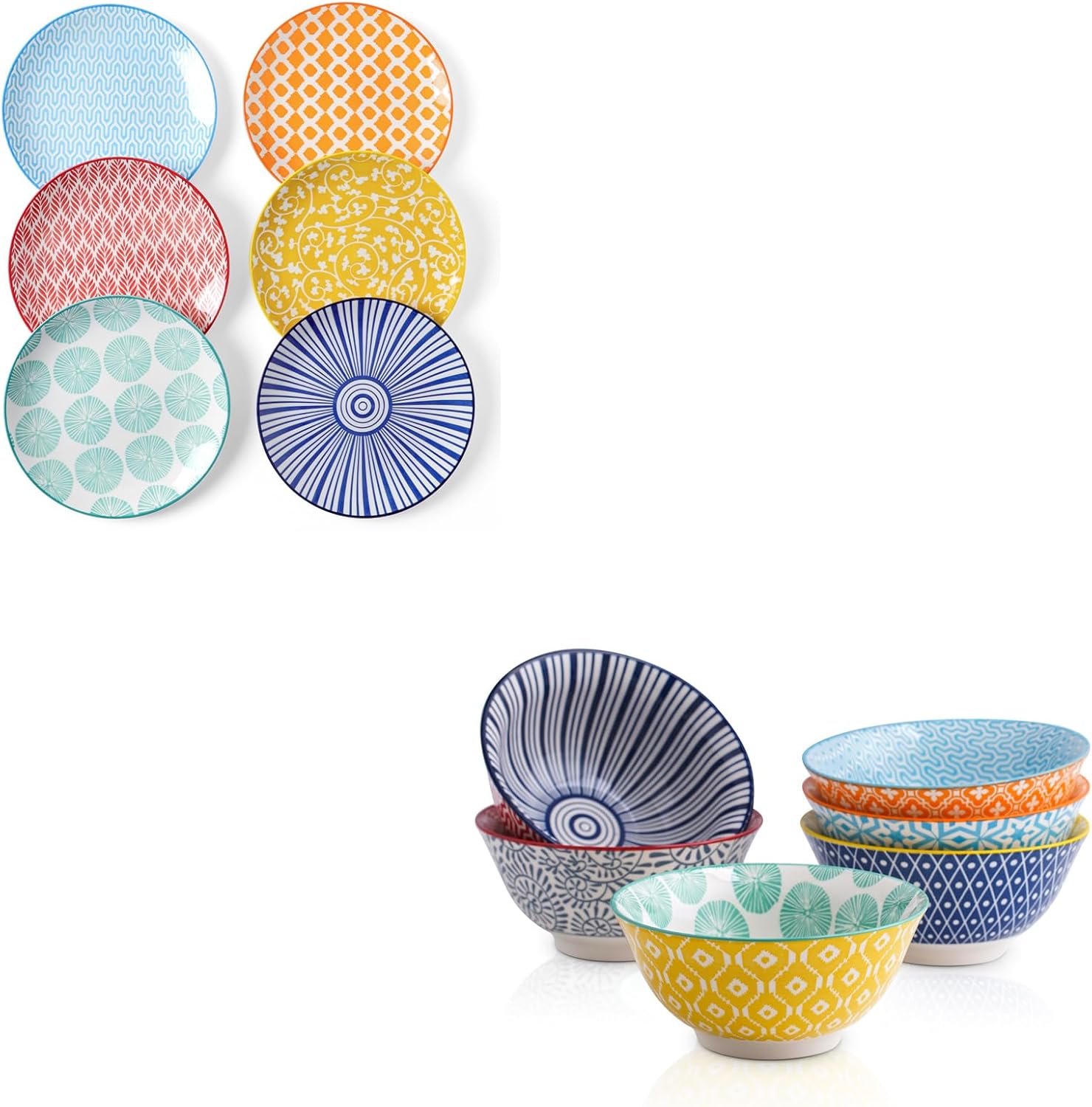 Selamica Ceramic Dessert Plates Set of 6 + 10 oz Cereal Bowls