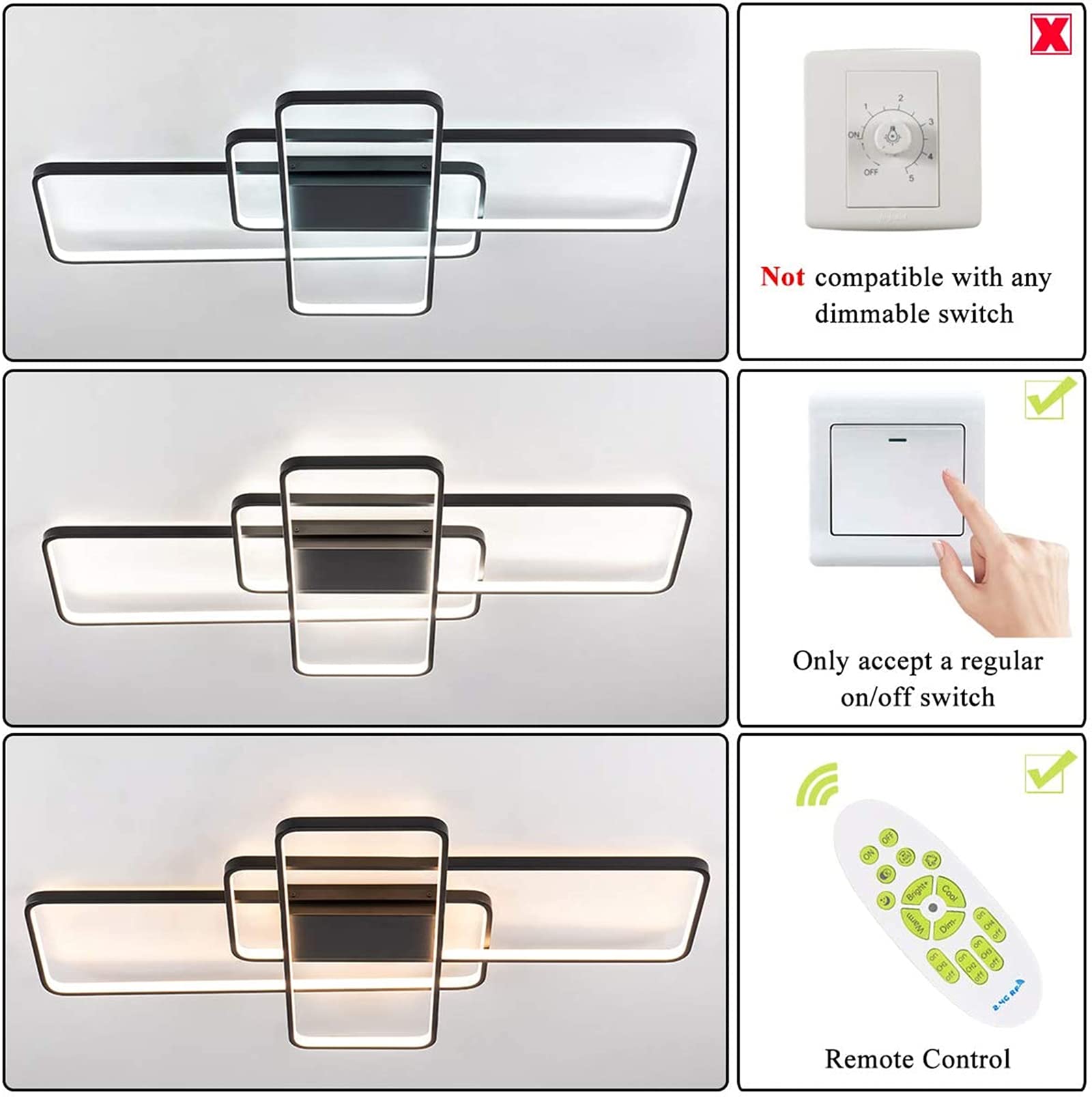 Moderna LED Plafoniera Dimmerabile Creativo Disegno Lampada Da Soffitto Soggiorno Camera Da Letto Stanza Dei Bambini Lampadario [Classe Di Efficienza Energetica A++],Nero,140 * 80cm
