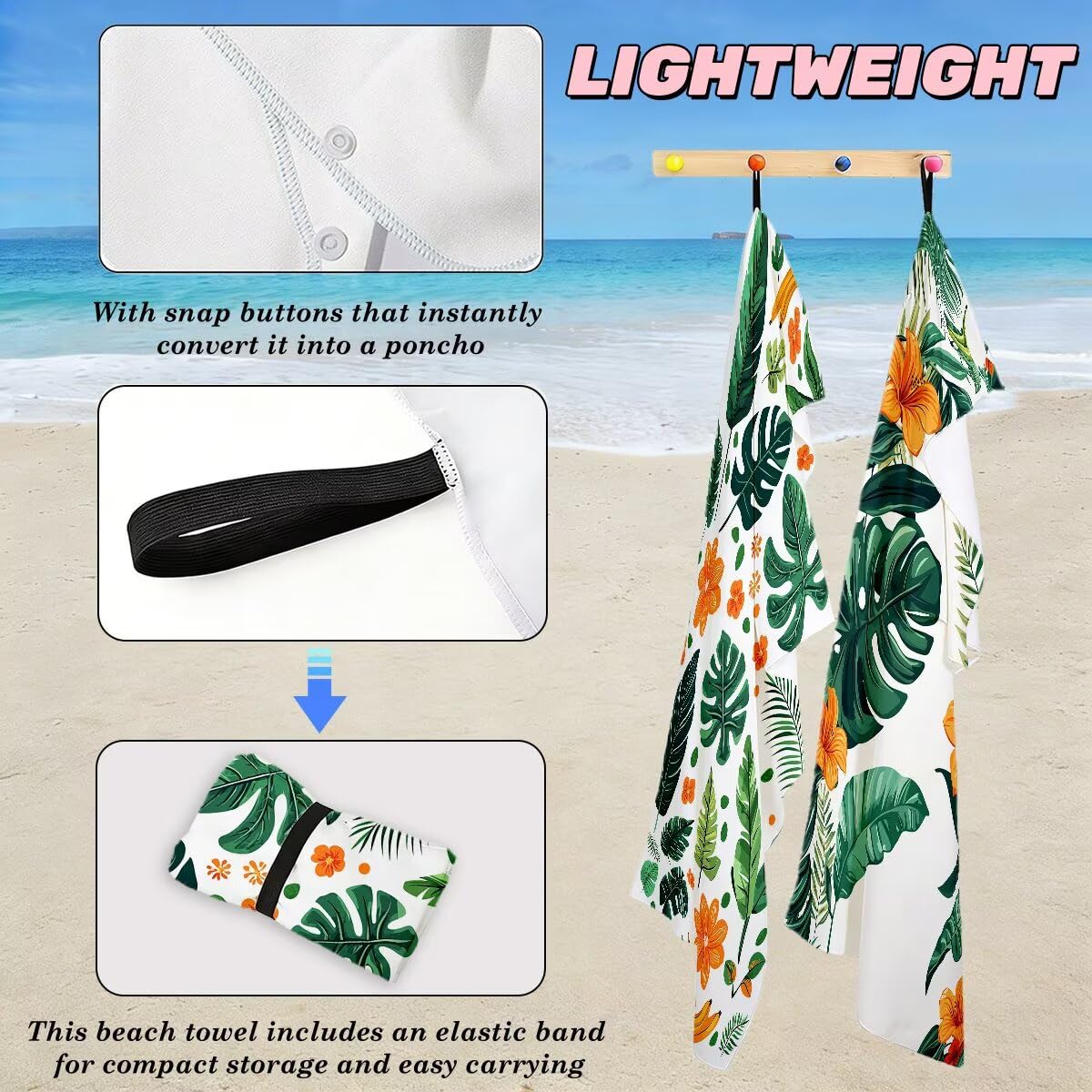 Ręcznik plażowy XXL, 90 x 180 cm, zestaw 2 szt., ręcznik plażowy z mikrofibry, szybkoschnący, do sauny, fitness, bez piasku, ręcznik plażowy, do sauny, duży ręcznik kąpielowy, prezent dla kobiet -4809