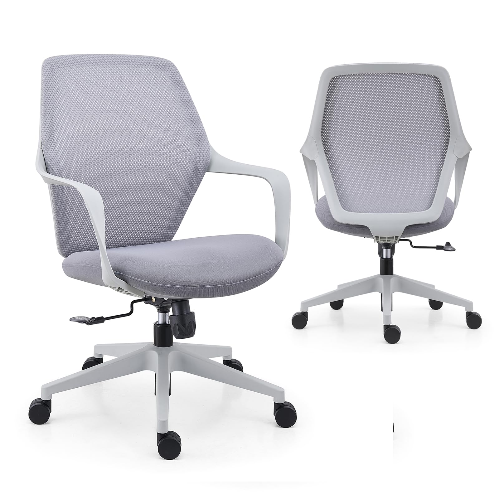 Ergonomic Mesh Office Chair with Ergonomic 10-15° Angled Armrests, High-Resilience Cushion and 360° Swivel Base, Comfortable Computer Chair for Home Office, Grey
