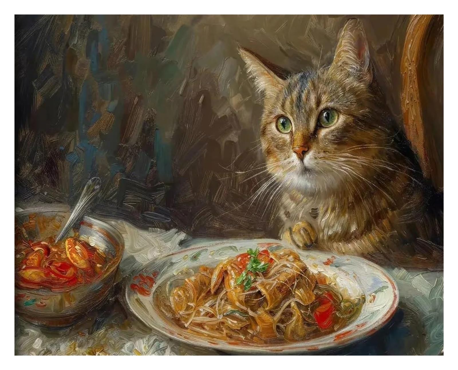 Affiche Chat Roux et Burgers Déco Murale Originale pour Cuisine Joyeuse