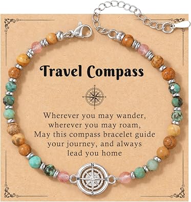 Compass Bracelet for Women, Retirement You Will Be Missed Travel Gifts | 6.5-9 Inch Adjustable Bracelet with Message Card, Farewell Goodbye Going Away Graduation Gift for Friend Coworkers Familys