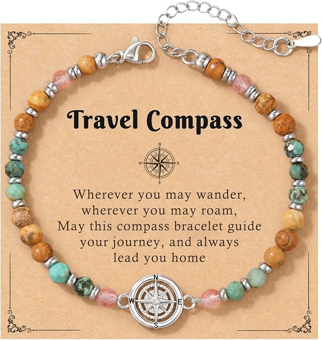 Compass Bracelet for Women, Retirement You Will Be Missed Travel Gifts | 6.5-9 Inch Adjustable Bracelet with Message Card, Farewell Goodbye Going Away Graduation Gift for Friend Coworkers Familys
