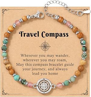 6.5-9 Inch Adjustable Bracelet with Message Card, Farewell Goodbye Going Away Graduation Gift for Friend Coworkers Familys Compass Bracelet for Women, Retirement You Will Be Missed Travel Gifts B0FS17C1MP