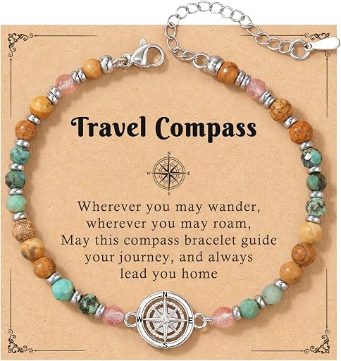 Compass Bracelet for Women, Retirement You Will Be Missed Travel Gifts | 6.5-9 Inch Adjustable Bracelet with Message Card, Farewell Goodbye Going Away Graduation Gift for Friend Coworkers Familys