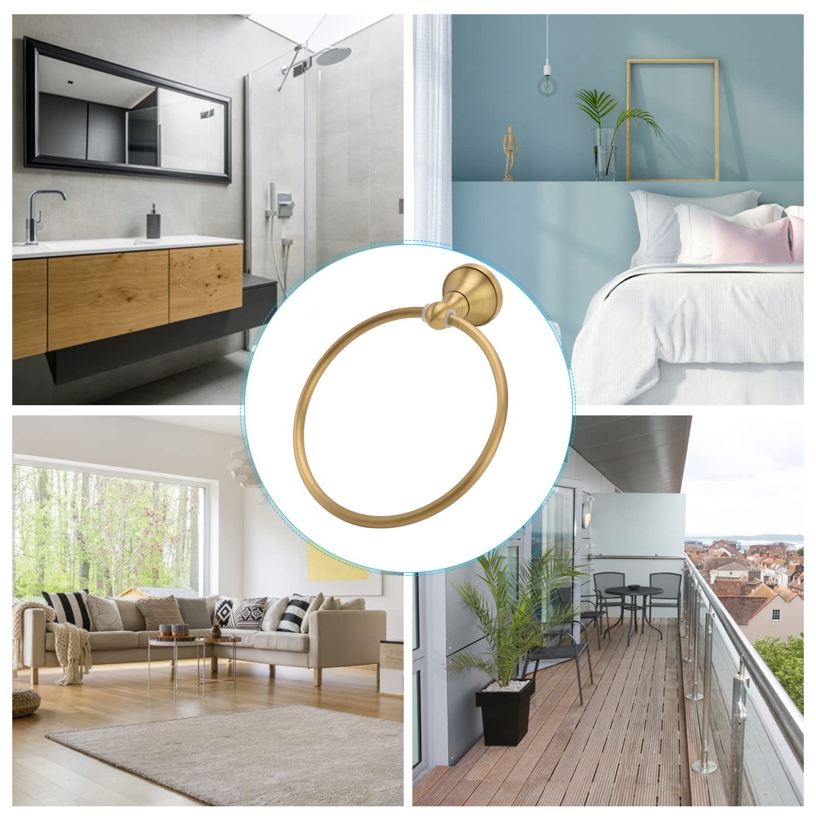 Portasciugamani da parete in ottone con anello rotondo per bagno e cucina, design vintage, salvaspazio e multifunzione, per uso domestico e hotel.